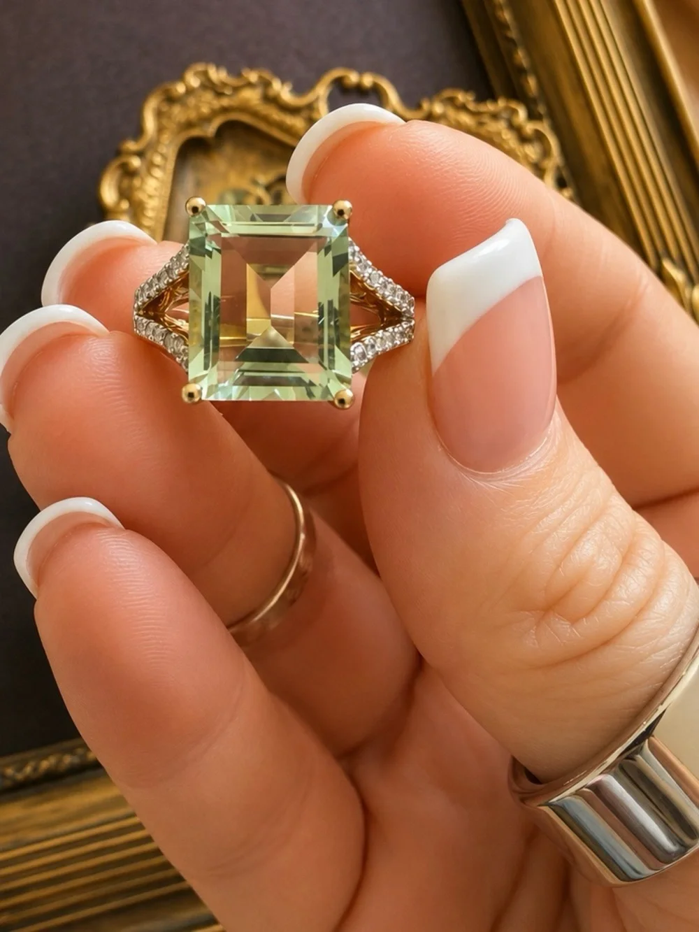 SONI • Green Amethyst Emerald-Cut Ring Crystal Accent